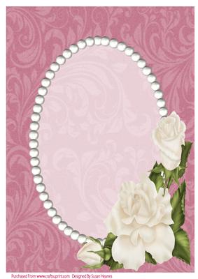 Dusky Pink Swirls, Pearls and Ivory Roses Card Front
