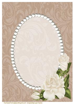 Coffee Swirls,pearls and Ivory Roses Card Front