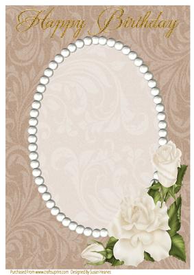 Coffee Swirls,pearls and Ivory Roses Card Front 2