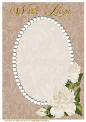 Coffee Swirls,pearls and Ivory Roses Card Front 3