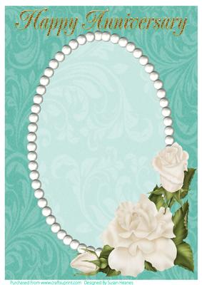 Green Swirls, Pearls and Ivory Roses Card Front 4