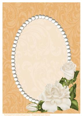 Orange Swirls, Pearls and Ivory Roses Card Front