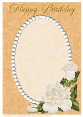Orange Swirls, Pearls and Ivory Roses Card Front 2