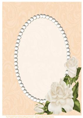Peach Swirls, Pearls and Ivory Roses Card Front