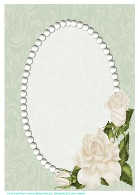 Sage Green Swirls, Pearls and Ivory Roses Card Front