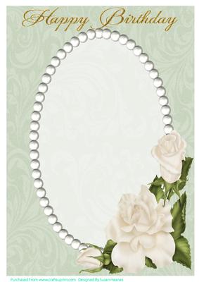 Sage Green Swirls, Pearls and Ivory Roses Card Front 2