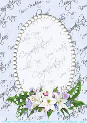 Wedding Text, Pearls and Lilly Spray Card Front