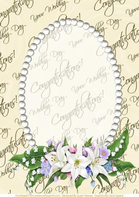 Wedding Text, Pearls and Lilly Spray Card Front 2