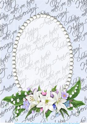 Anniversary Text, Pearls and Lilly Spray Card Front