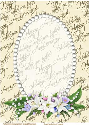 Anniversary Text, Pearls and Lilly Spray Card Front 2