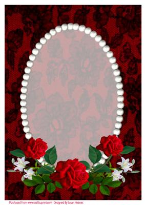 Red and Black Lace with Pearls and Red Roses Card Front