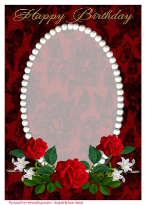 Red and Black Lace with Pearls and Red Roses Card Front 2