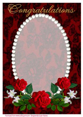 Red and Black Lace with Pearls and Red Roses Card Front 3