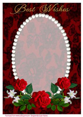 Red and Black Lace with Pearls and Red Roses Card Front 4