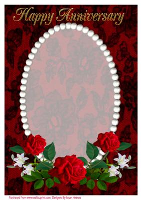 Red and Black Lace with Pearls and Red Roses Card Front 8