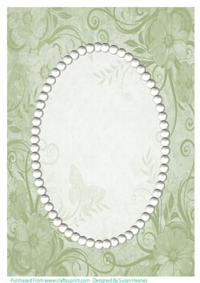Green Swirls, Flowers and Pearls Card Front