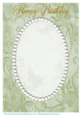 Green Swirls, Flowers and Pearls Card Front 2