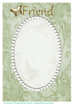 Green Swirls, Flowers and Pearls Card Front 6