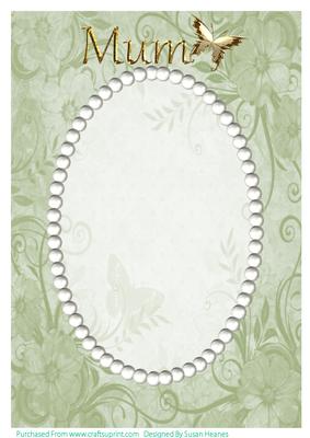 Green Swirls, Flowers and Pearls Card Front 7
