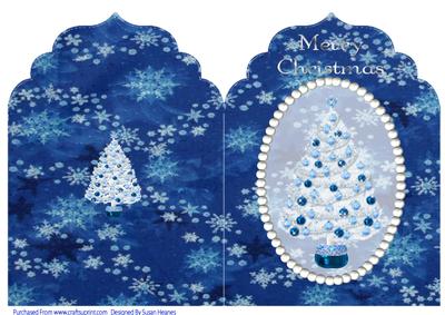 Beautiful White and Blue Christmas Tree Elegant Top Card