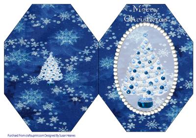 Beautiful White and Blue Christmas Tree Octogon Card