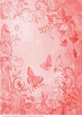 Coral Floral and Butterfly Paper