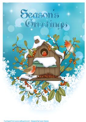 A4 Christmas Robins in the Birdhouse