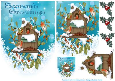 Christmas Robins in the Birdhouse