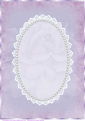 Plum- Pink Antique Rose, Lace and Pearl Card Front