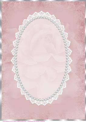 Dusty Peach Antique Rose, Lace and Pearl Card Front