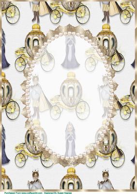 Cinderella and Prince Charming,gold Lace, Pearl Card Front