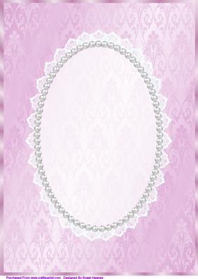 Mauve Damask, Lace, Pearl Card Front