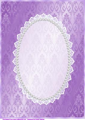 Dark Mauve Damask, Lace, Pearl Card Front