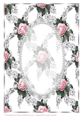 Beautiful Pink Spray, Lace, Pearl Card Front