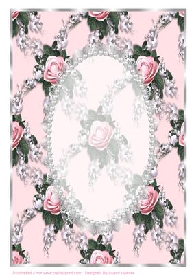 Beautiful Pink Spray, Lace, Pearl Card Front 2