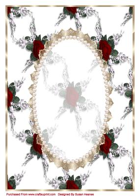 Beautiful Red Rose Spray, Lace , Pearl Card Front