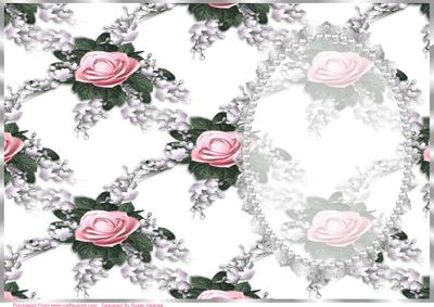 Pink Rose Spray, Silver Lace, and Pearl Insert