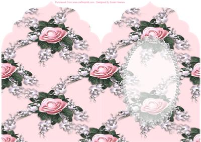 Pink Rose Spray, Lace, Pearl Elegant Top Card Base