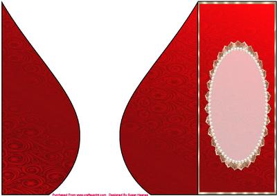 Red Snowflakes, Swirls, Lace and Pearls Teardrop Card Base