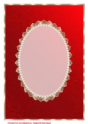 Red Snowflakes, Swirls, Gold Lace and Pearls Card Front