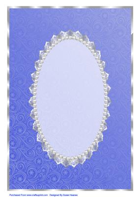 Blue Snowflake, Swirls, Silver Lace and Pearl Card Front