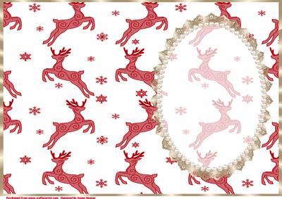 Christmas Riegndeer, Gold Lace and Pearl Insert