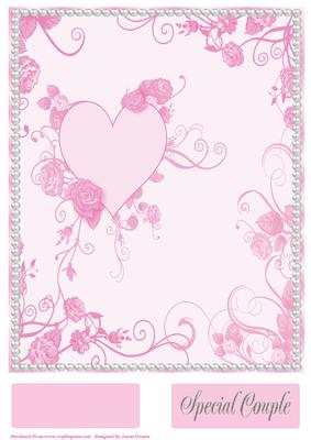 Pink Heart and Roses Card Base, with Tags 2