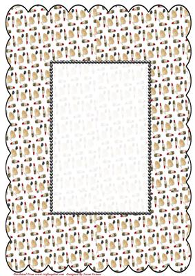 A4 Scallop Perfume & Lipsticks Card Front, with Black Pearls