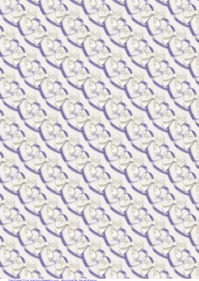 Purple Hearts & Cream Bows on White Paper
