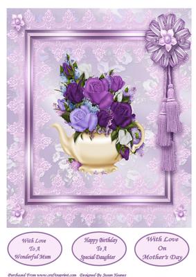 Purple Tea Pot Roses Just for You Topper and Tags
