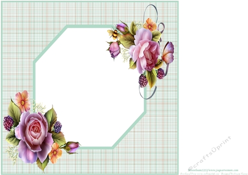 8x8 Shades Of Green And Beige Tartan  Insert, With Roses