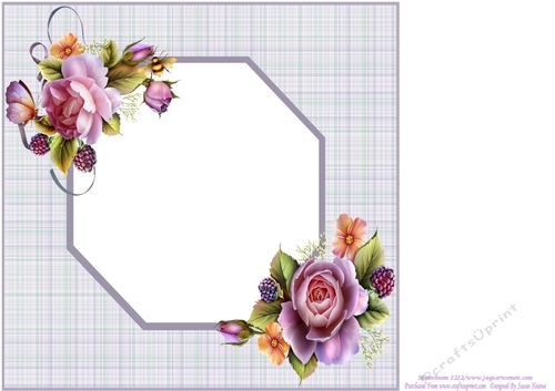 8x8 Shades Of Purple And Green Tartan Insert, With Roses