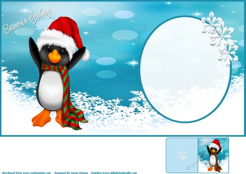 Merry Christmas Little Penquin 6x6 Insert, With Gift Tag