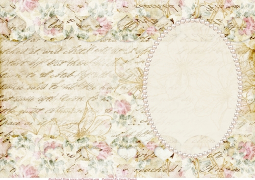 Cream Shabby Chic, Text And Flowers Insert, With Pearls